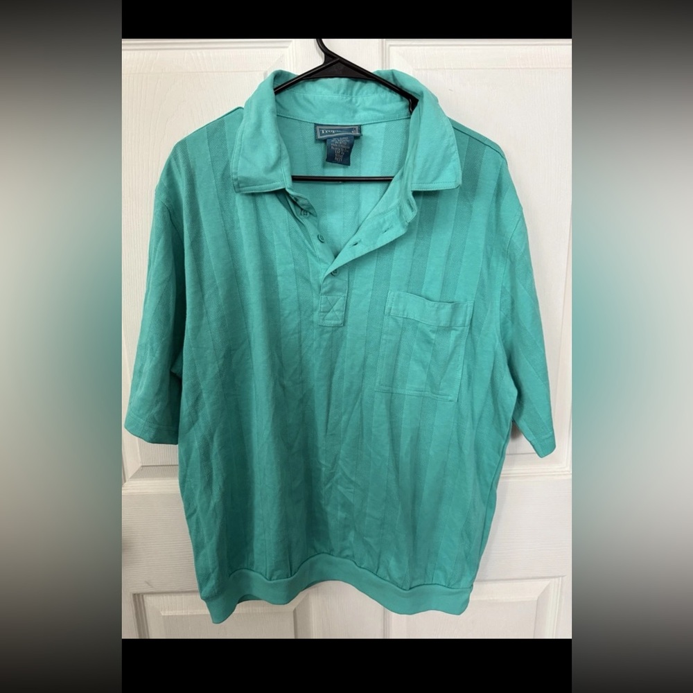 TropiCool Men’s Teal Striped Short Sleeve Polo LG